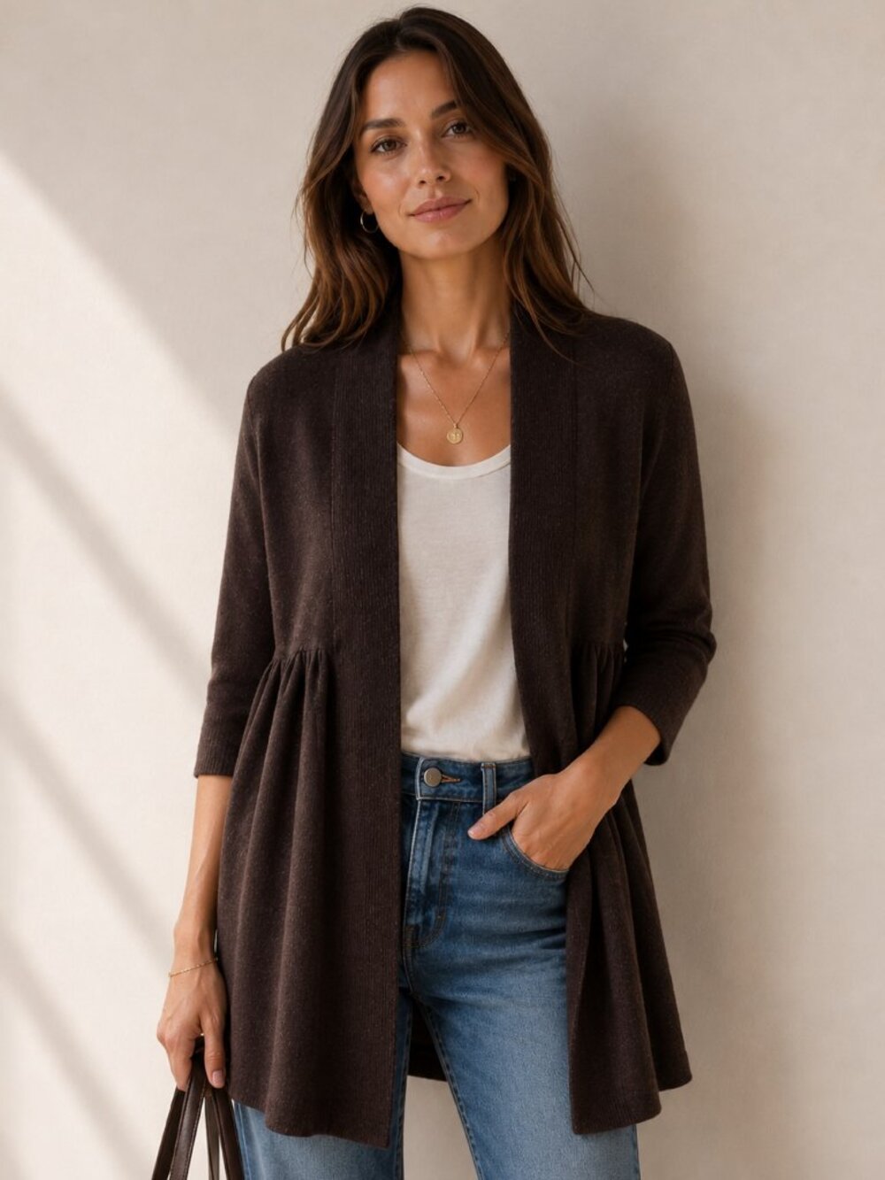 Evelyn Brown Open Front Cashmere Sweater